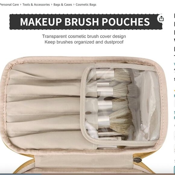 Pocmimut Leather Cosmetic Bag For Women 2-In-1 Portable Drawstring YELLOW - Picture 7 of 8